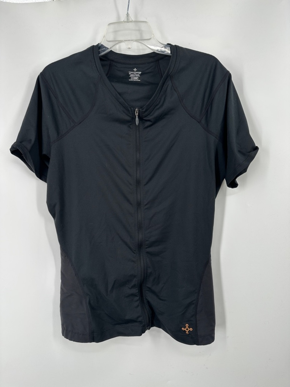 Black Short-Sleeve Zip Front Athletic Top